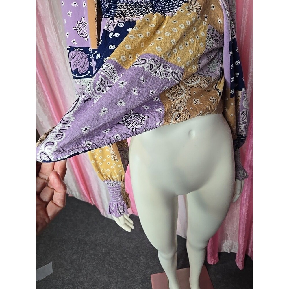 Wrangler Western Patchwork Bell Sleeves Boho Crop Top Size Medium - Picture 9 of 13